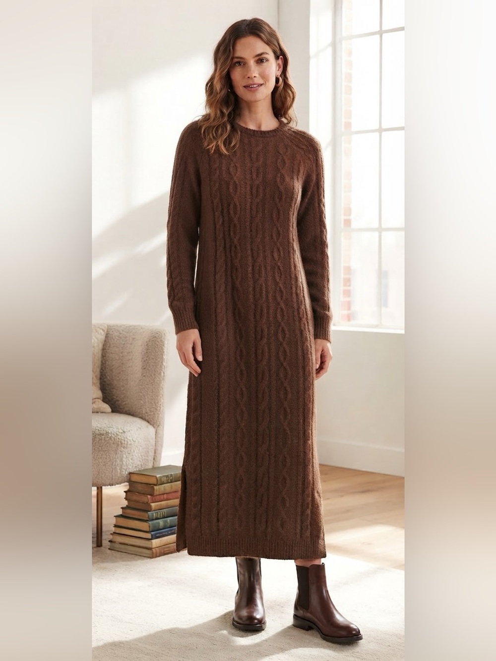 Show Me Your MuMu Chocolate Brown Cable-Knit Sweater Dress